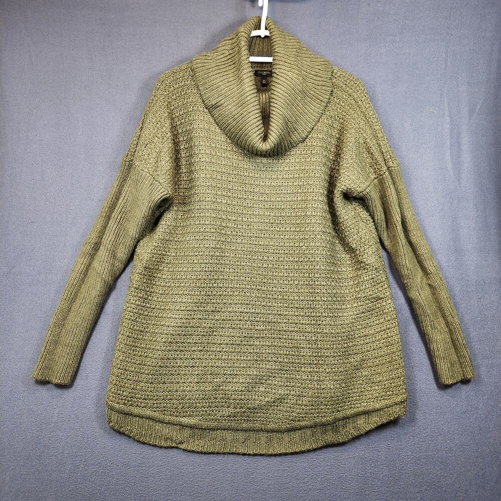 Talbots Womens Sweater 2X Olive Green Wool Blend Cowl Neck Office Casual Cabin